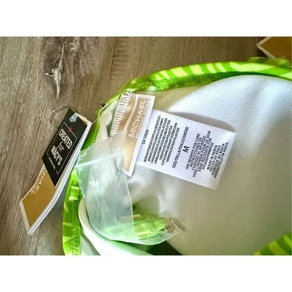 NWT Michael Kors one shoulder O-ring top and bottom swimwear in green with anima - Picture 9 of 10